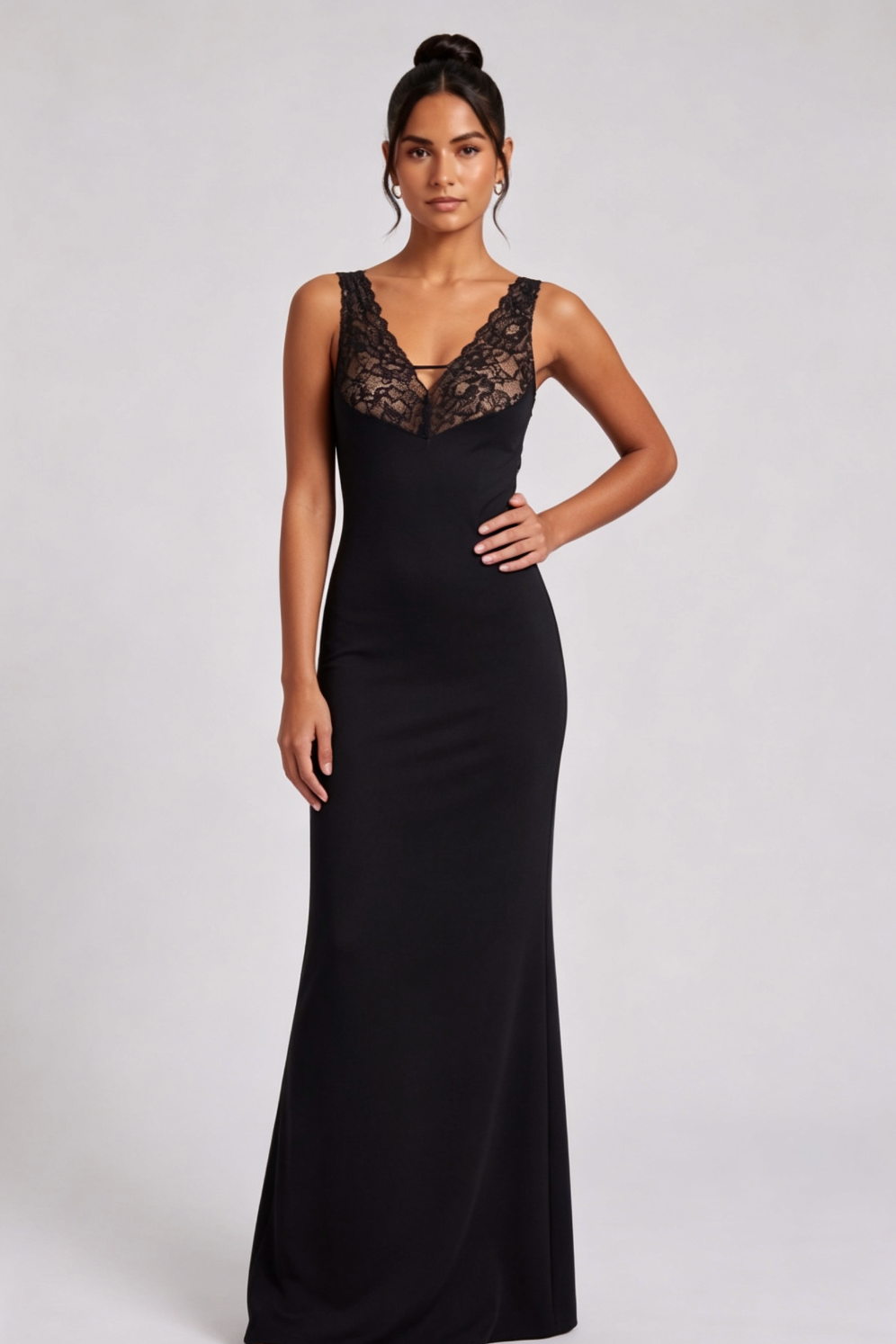 79a4e23ff9912dcdfd0e5ba27056ee12 BLACK LACE BODICE COLUMN GOWN – FORMAL EVENING DRESS