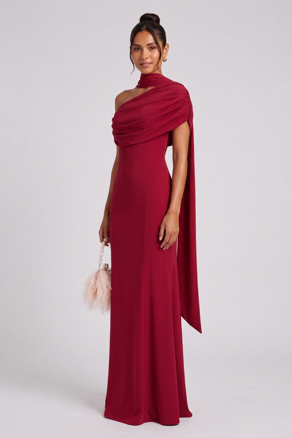 DEEP RED CREPE COLUMN GOWN | FORMAL EVENING