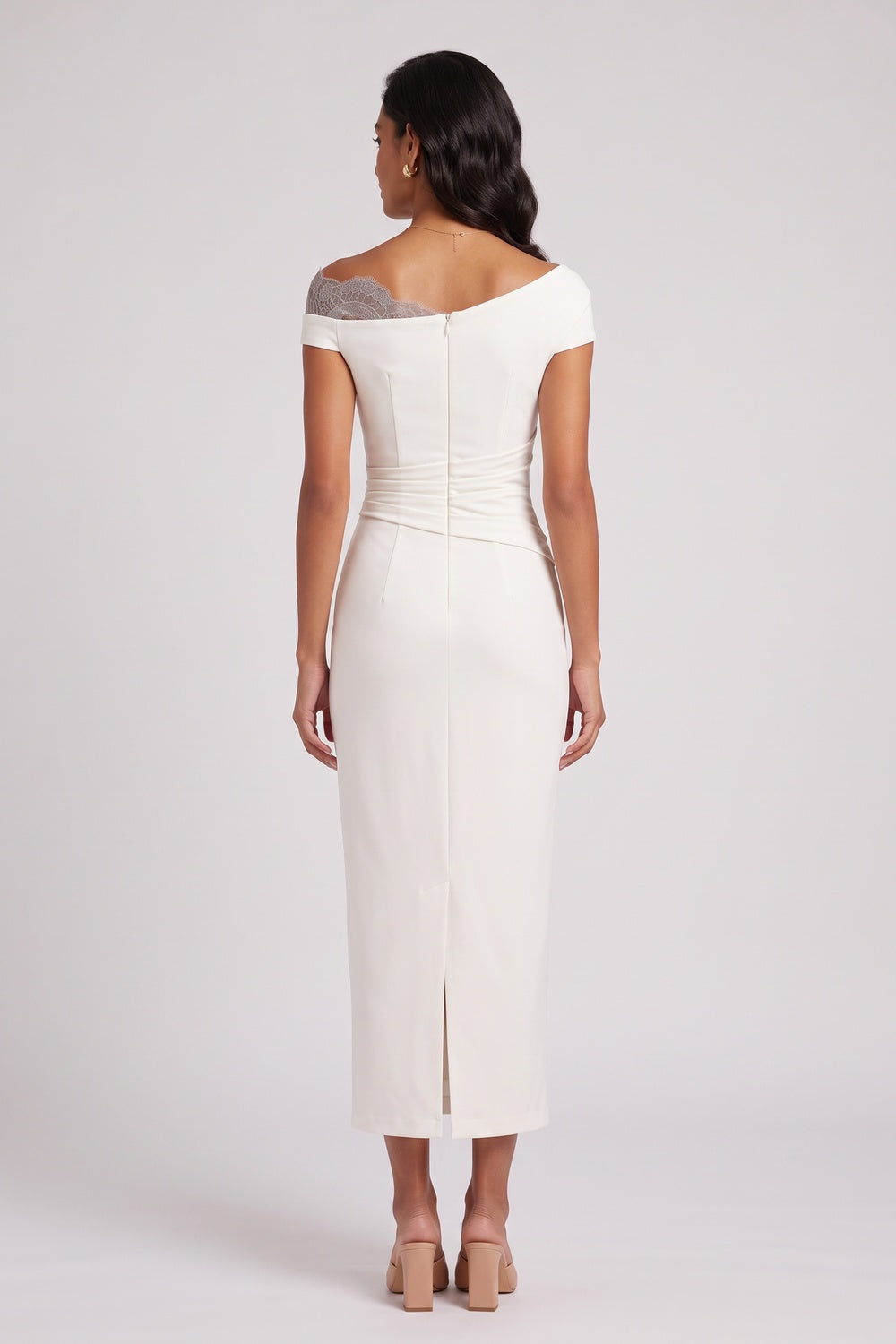 7aaec6b0f6c2a6dd OFF-WHITE CREPE SHEATH DRESS – WEDDING GUEST