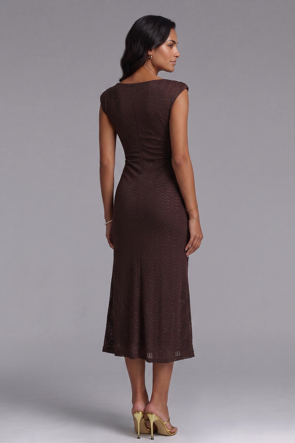 7c181faa5c7ed896 BROWN KNIT SHEATH DRESS WITH BROOCH – OFFICE TO EVENING