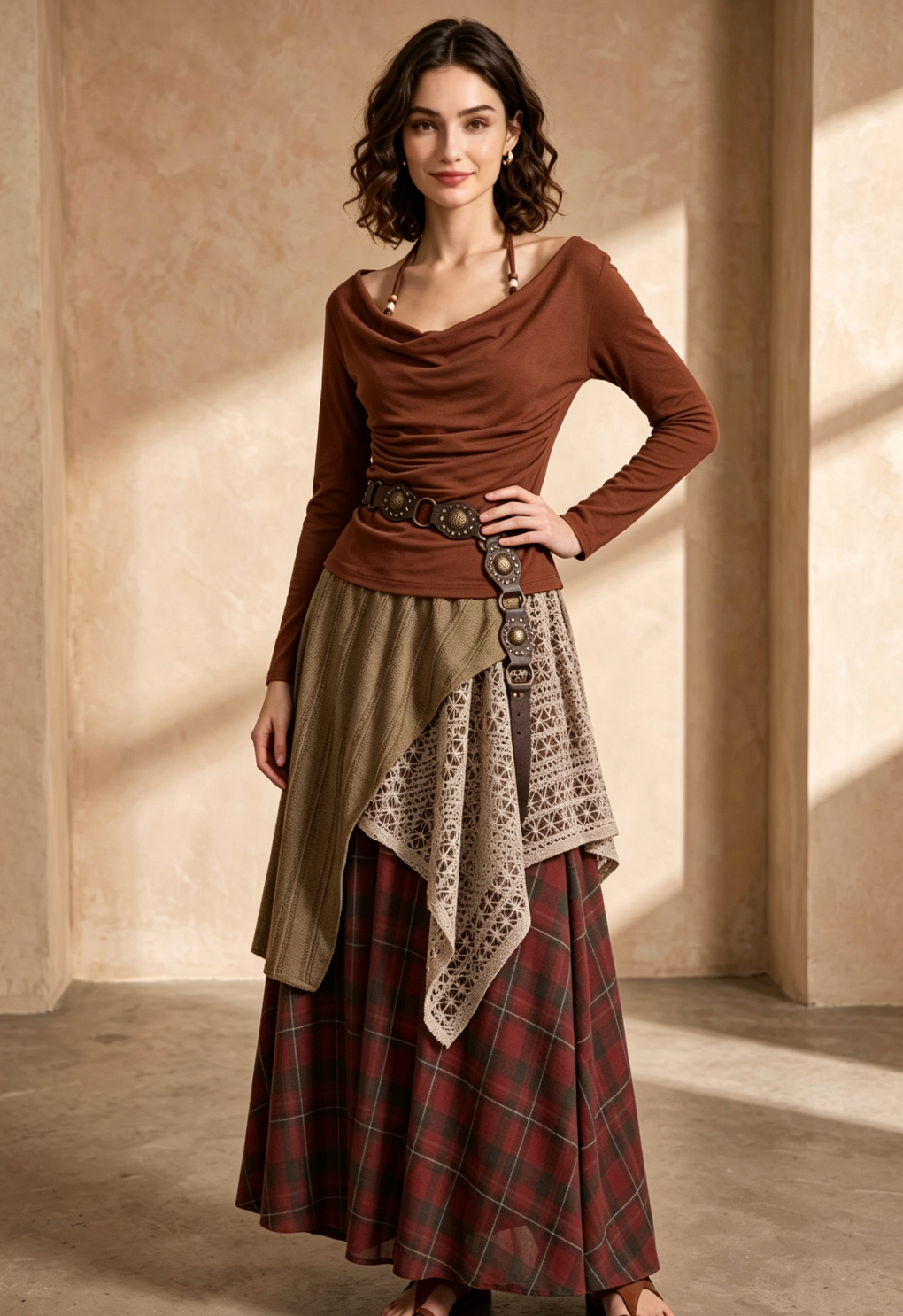 7c21f84b1e914428f48e244a2bb1abbc RUST FLARED SKIRT TWO-PIECE SET – FITTED JERSEY TOP
