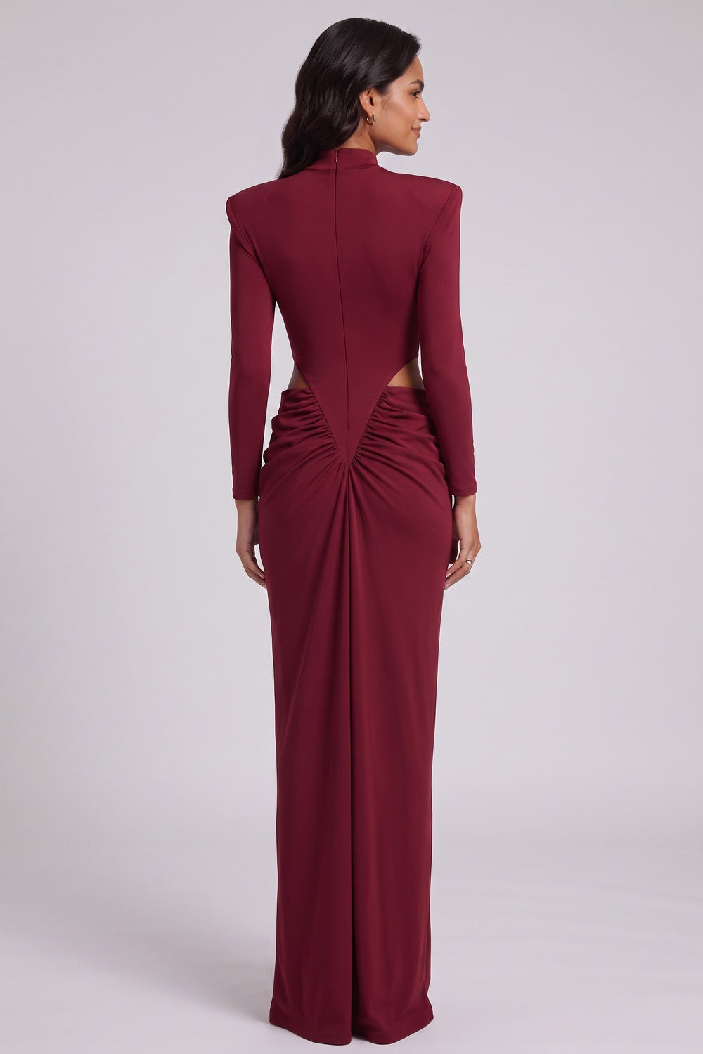 7c5a1d852bbde2fe BURGUNDY COLUMN GOWN STRETCH JERSEY FORMAL EVENING
