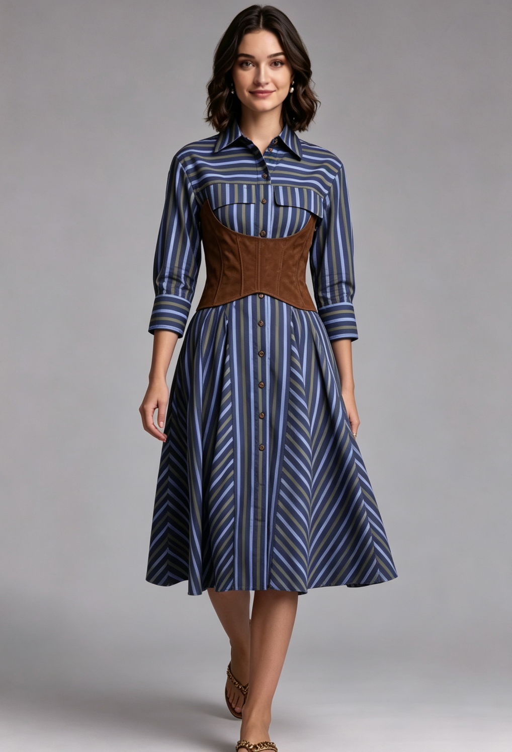 7c6dccb7f5cc63313f18848ea43f7592 BLUE A-LINE SHIRT DRESS CORSET BELT CASUAL