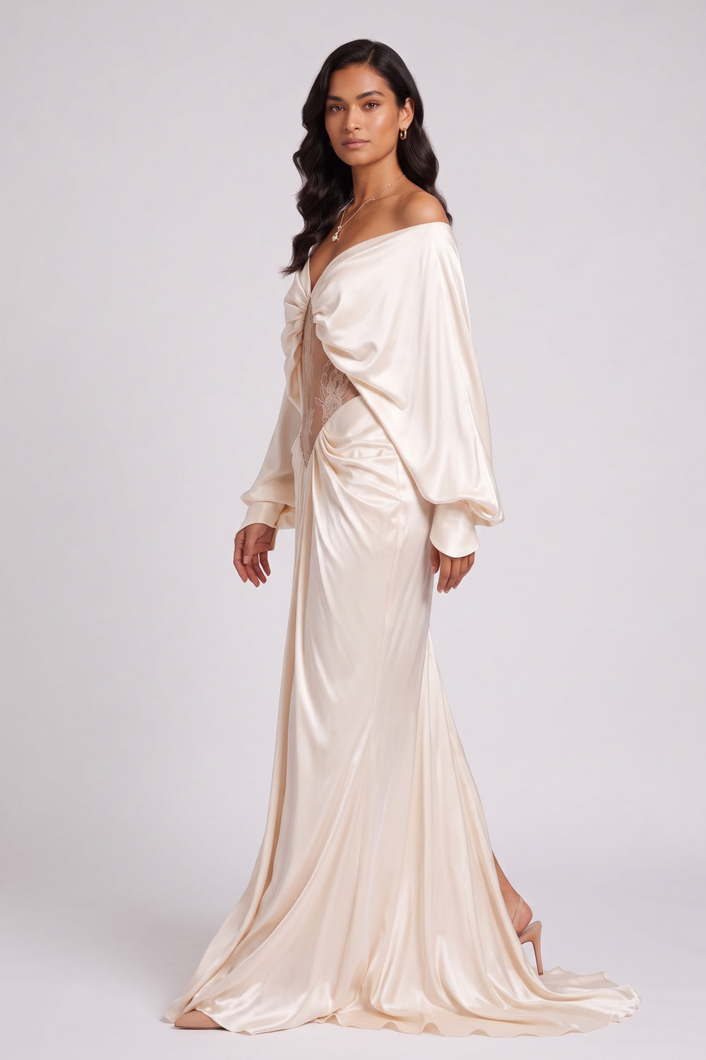 CHAMPAGNE SATIN COLUMN GOWN | FORMAL EVENING DRESS