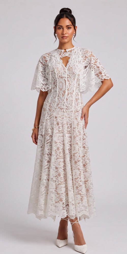 7e96e7a4fb2e87d0 WHITE LACE A-LINE MIDI DRESS | WEDDING GUEST