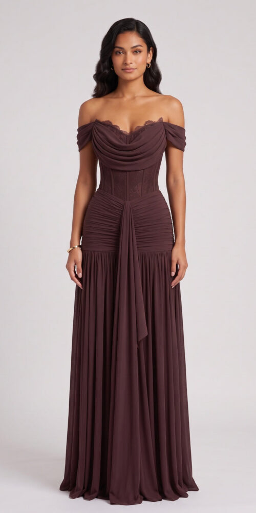 7ebdb93c69999b38 DARK BROWN FITTED CORSET MESH GOWN – FORMAL