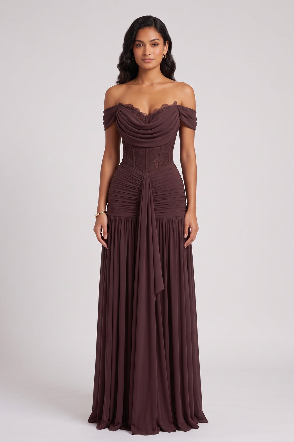 7ebdb93c69999b38 DARK BROWN FITTED CORSET MESH GOWN – FORMAL