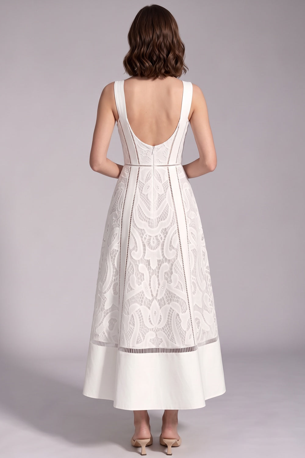 7fed207508708d75 WHITE EYELET LACE A-LINE MIDI DRESS - SUMMER STYLE