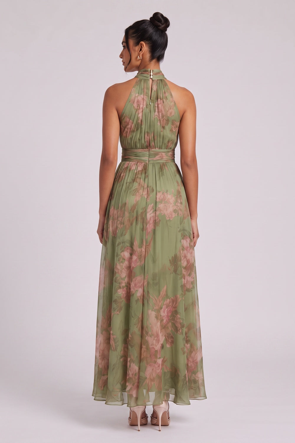 OLIVE GREEN CHIFFON A-LINE DRESS – WEDDING GUEST