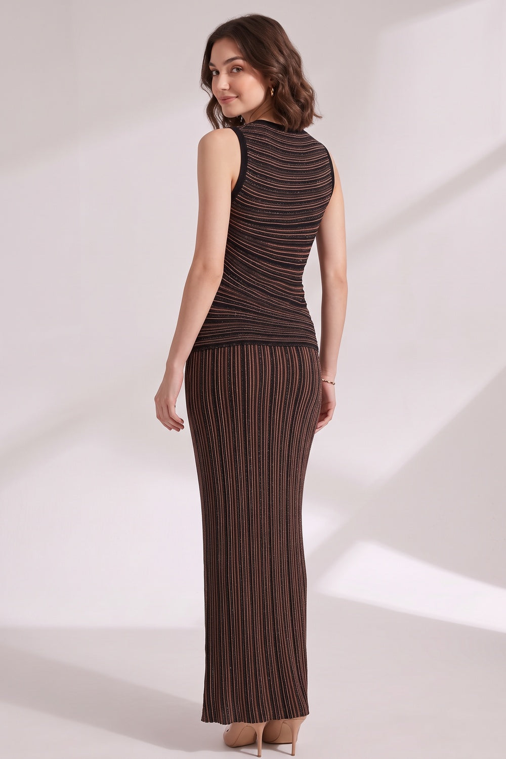 845e41238a5ef4fc BLACK BODYCON KNIT TWO-PIECE MAXI SET
