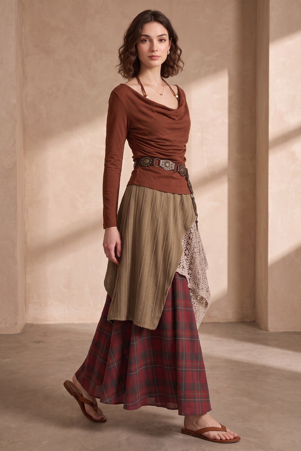 84b71b6238259eca RUST FLARED SKIRT TWO-PIECE SET – FITTED JERSEY TOP