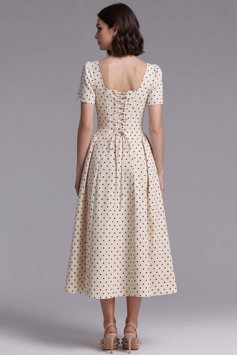881e359bfd42405c CREAM WOVEN COTTON FIT-AND-FLARE DRESS - SPRING