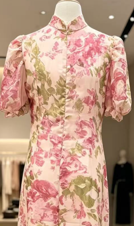 884b84c48884947c8696b92fbef80def BEIGE FLORAL CHIFFON MERMAID DRESS | PUFF SLEEVE WEDDING GUEST