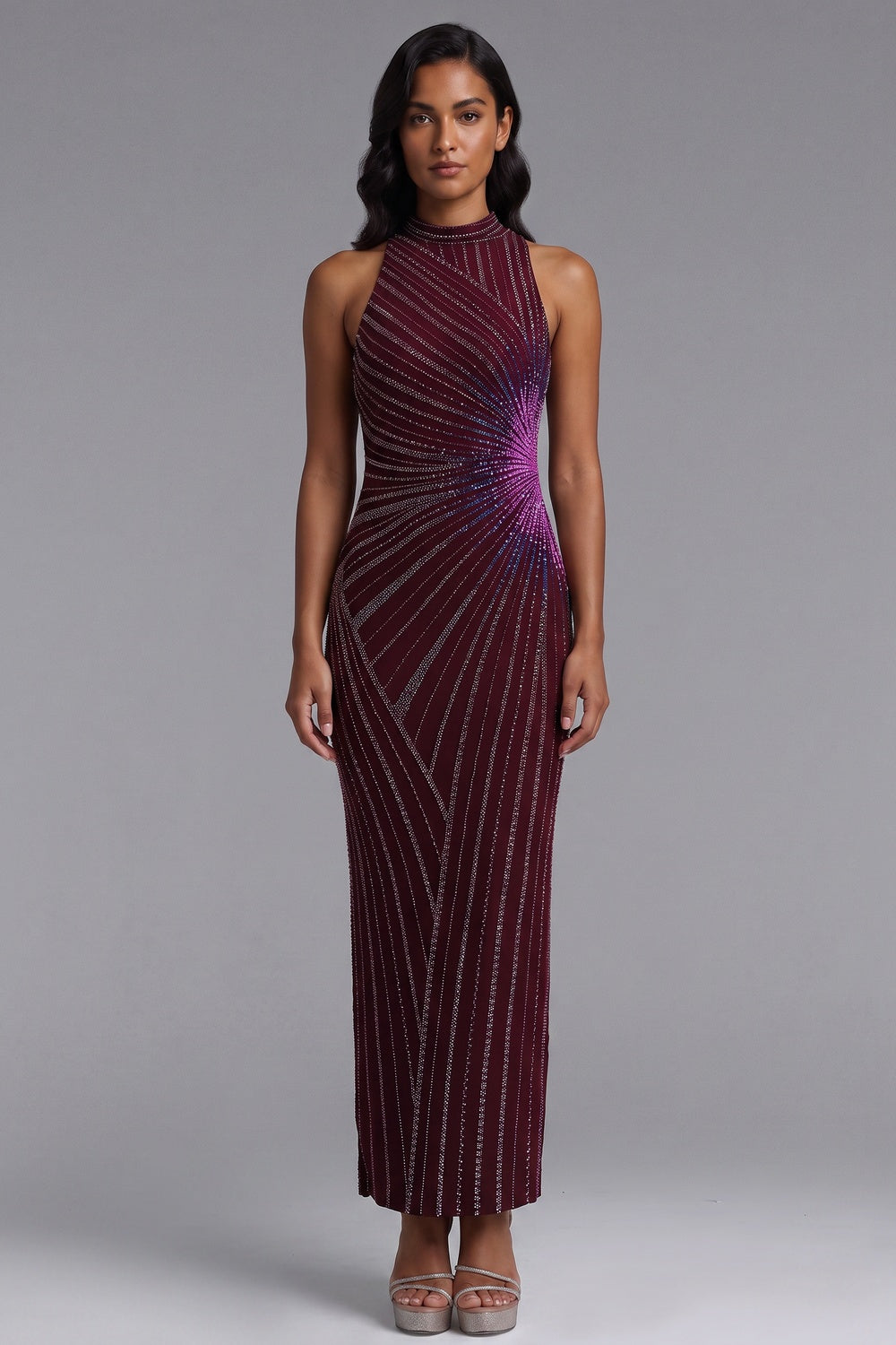 88f792f1928d61a4 BURGUNDY CREPE COLUMN GOWN – FORMAL EVENING MAXI