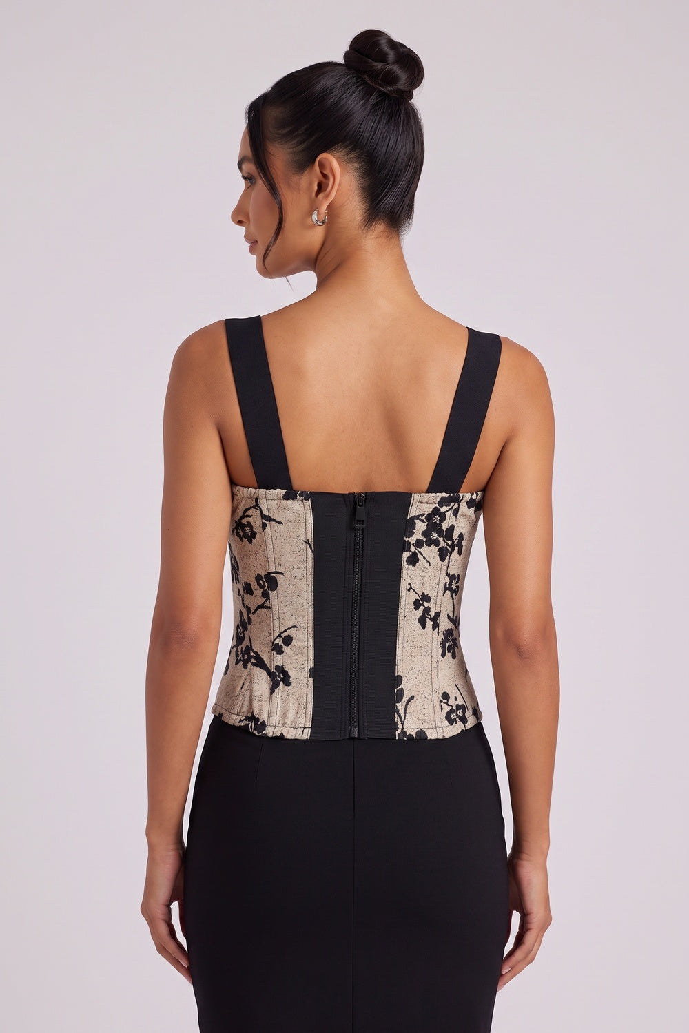 892f8d9a020f44d5 OATMEAL WOVEN CORSET BUSTIER TOP - STRUCTURED LINEN BLEND