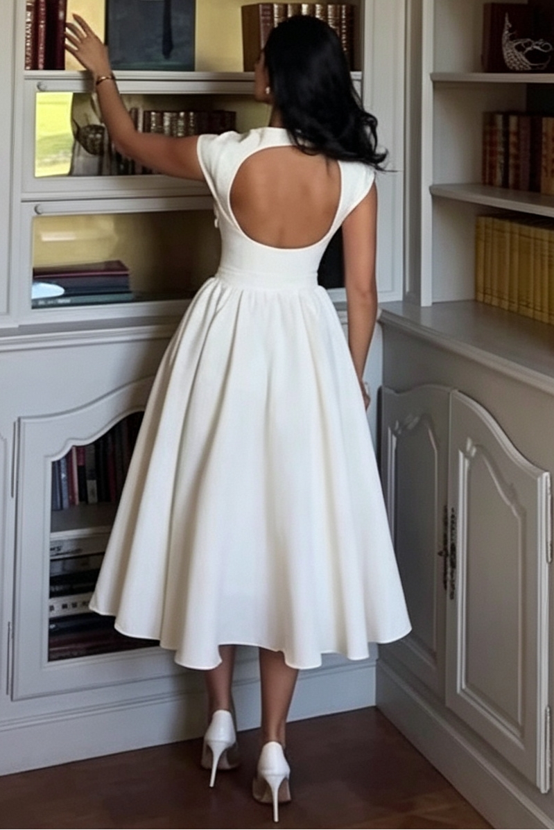 8_e25ef18e-67e8-45d1-8e71-59beb5f13ffd IVORY SATIN FIT-AND-FLARE MIDI DRESS – WEDDING GUEST