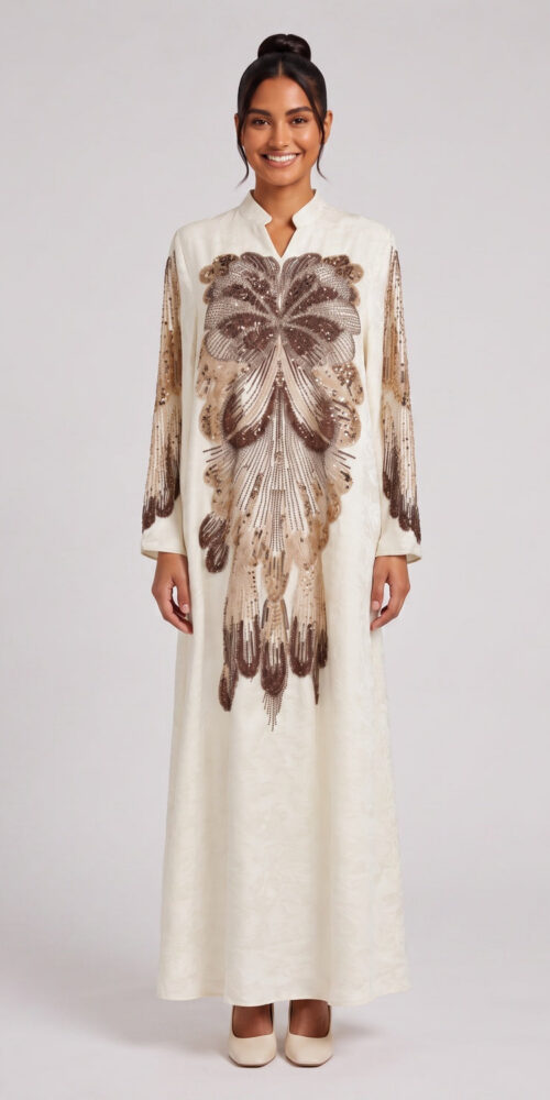 8a3c3509c2d543ac CREAM A-LINE KAFTAN DRESS – TEXTURED CREPE SILK