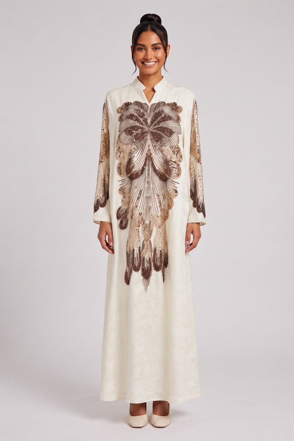 8a3c3509c2d543ac CREAM A-LINE KAFTAN DRESS – TEXTURED CREPE SILK