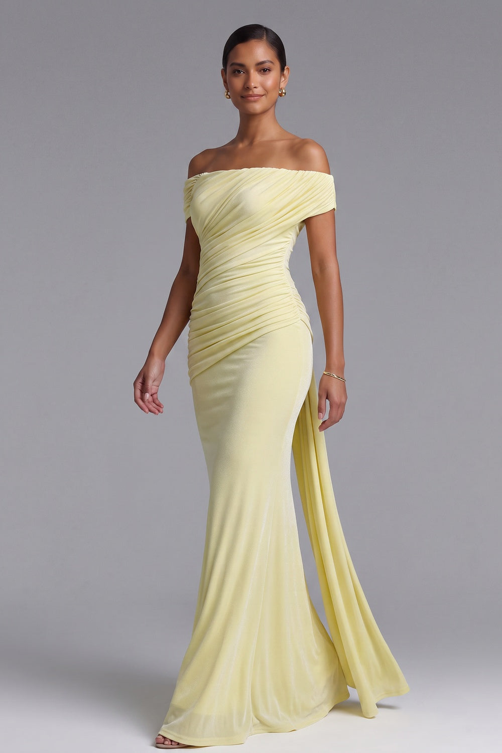8cfb1920b3acdba1 PALE YELLOW STRETCH JERSEY COLUMN GOWN