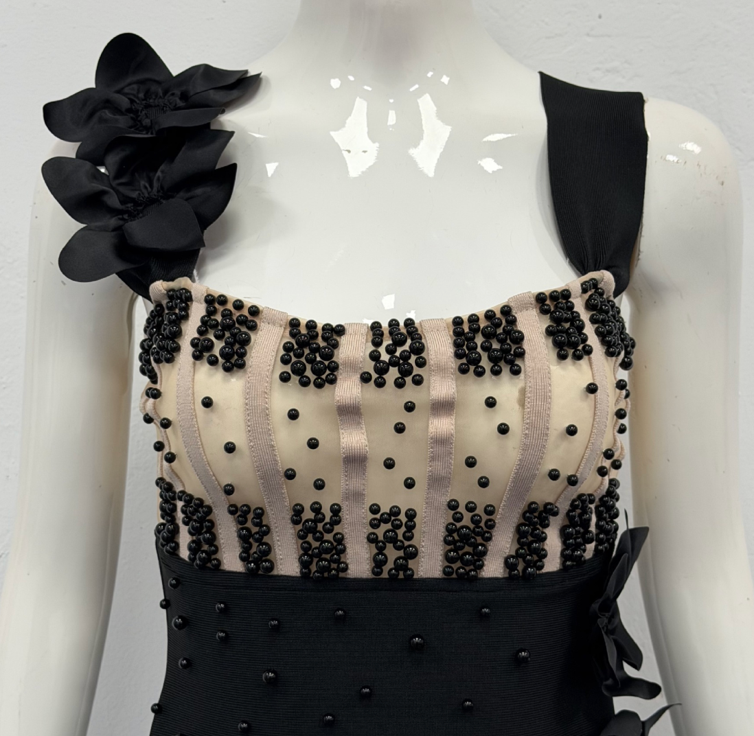 8d08e90ca186fb8a08282f5eab6d0418 BLACK CREPE COLUMN EVENING GOWN BEADED FORMAL DRESS
