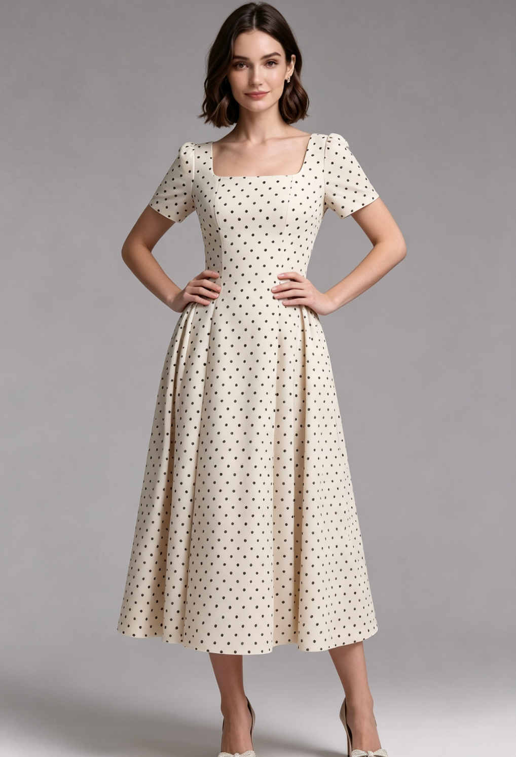 8d475c2fa228293565ee03d0f8bf2a63 CREAM WOVEN COTTON FIT-AND-FLARE DRESS - SPRING
