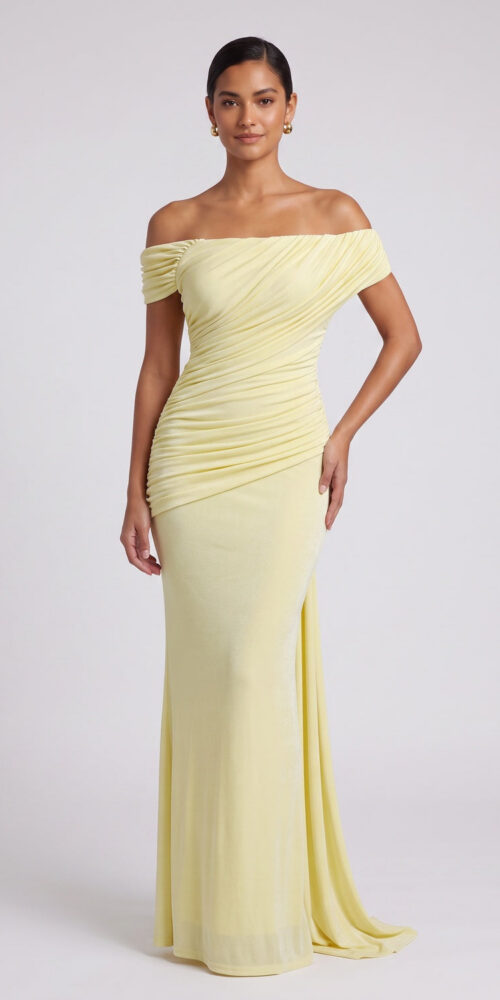 PALE YELLOW STRETCH JERSEY COLUMN GOWN