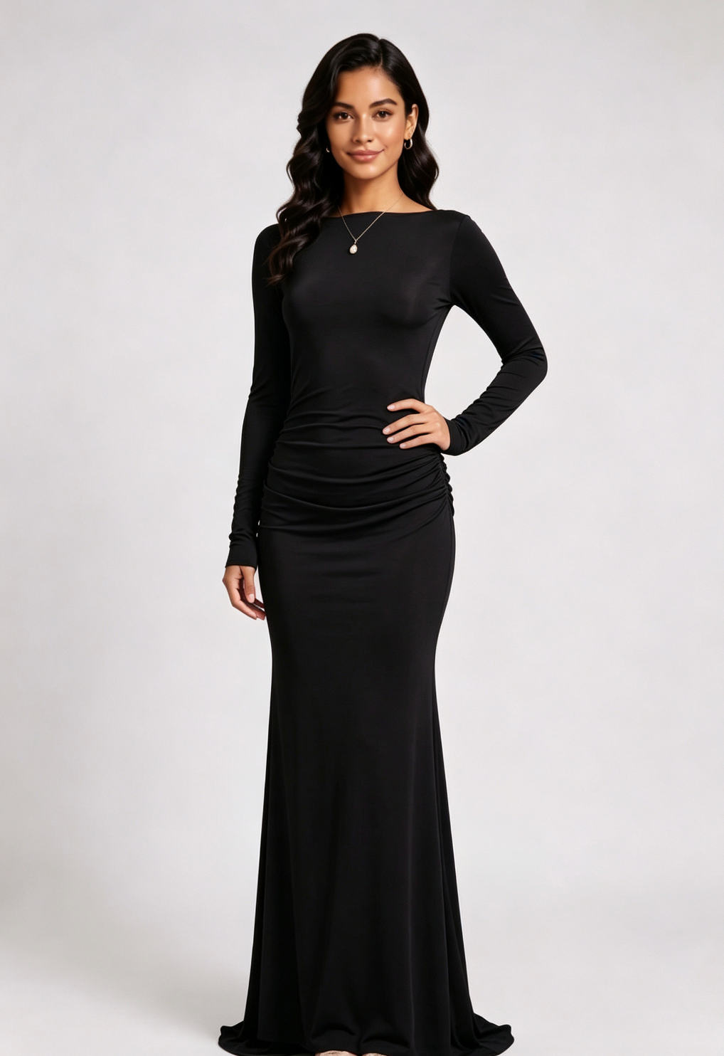 8dccbca340e725adf90ab61c541236f1 BLACK STRETCH JERSEY COLUMN GOWN – FORMAL EVENING
