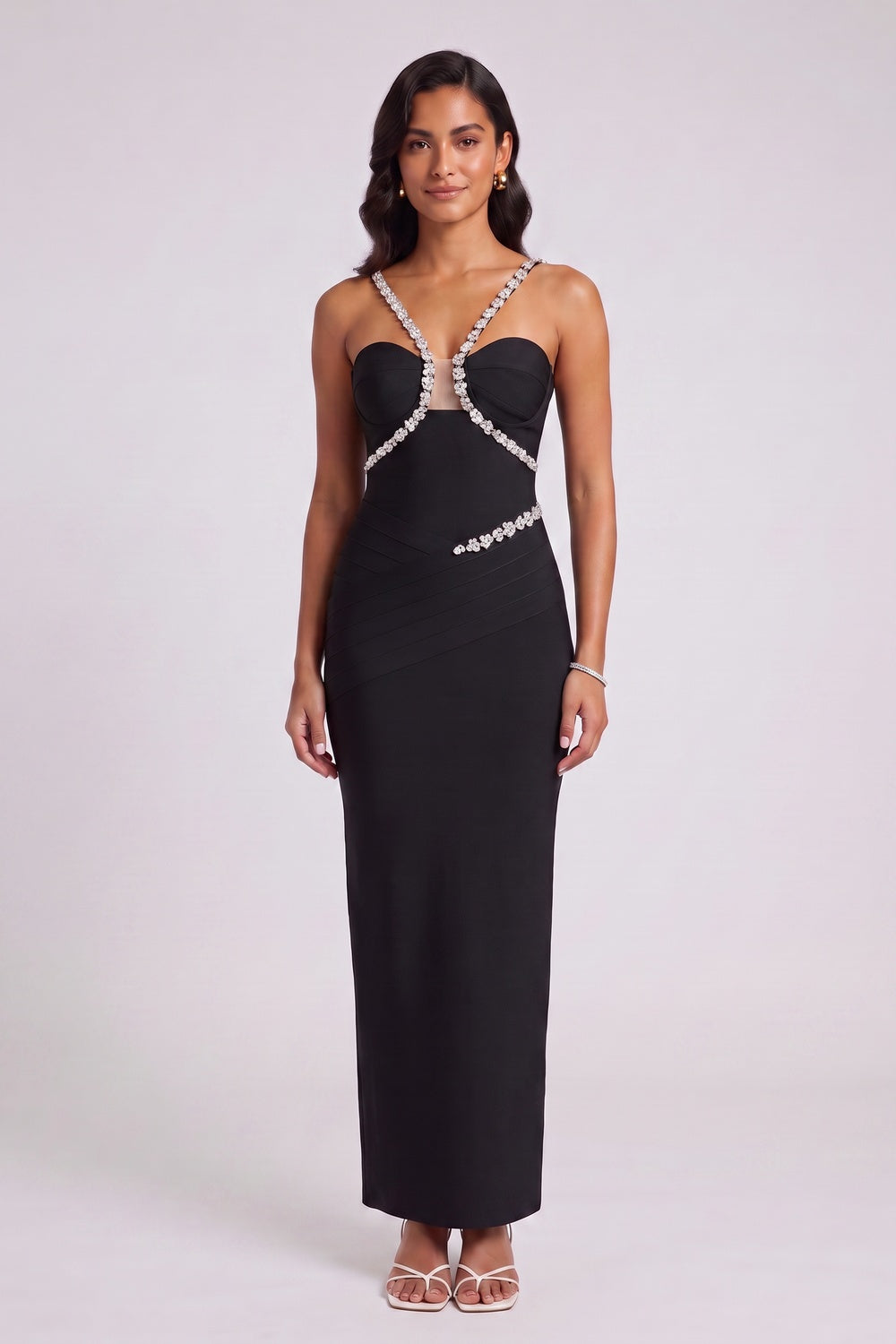 8e64ea97c14aedbe BLACK CRYSTAL COLUMN EVENING GOWN – STRETCH KNIT