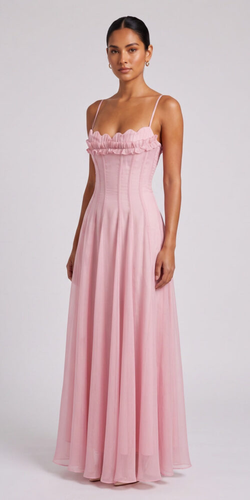 8f4274f162503318 PASTEL PINK CHIFFON A-LINE MAXI DRESS FOR WEDDING GUEST
