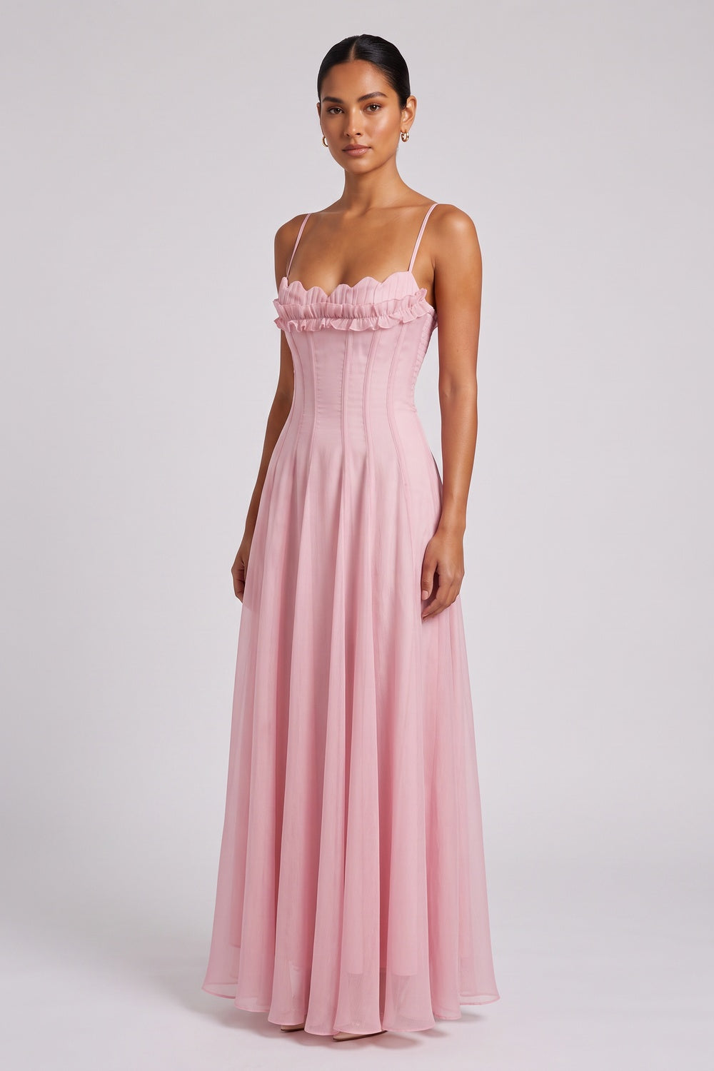 8f4274f162503318 PASTEL PINK CHIFFON A-LINE MAXI DRESS FOR WEDDING GUEST