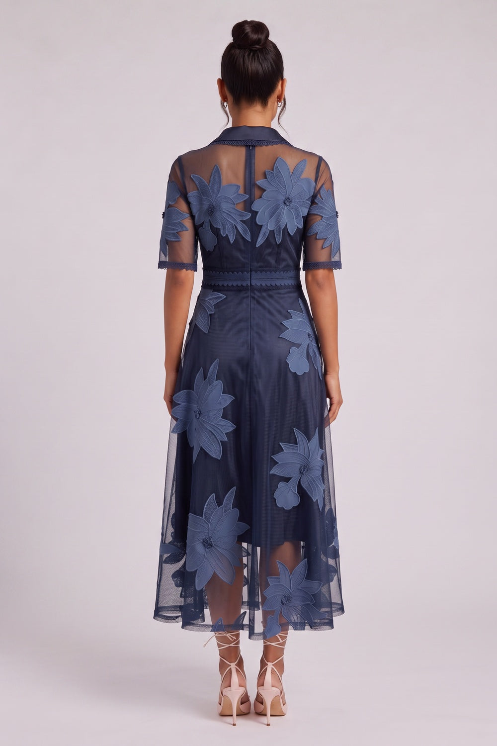 8fa55d5884765d5f NAVY ORGANZA A-LINE MIDI DRESS – FLORAL EMBROIDERY