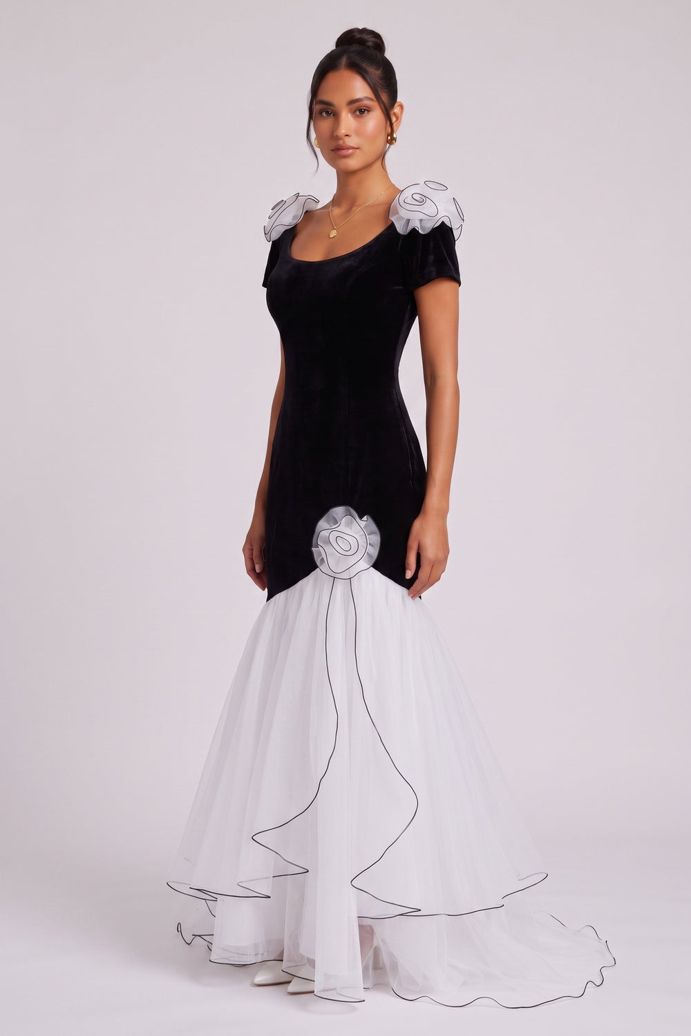 8fd91d69aafbc106 BLACK VELVET TULLE MERMAID PROM DRESS