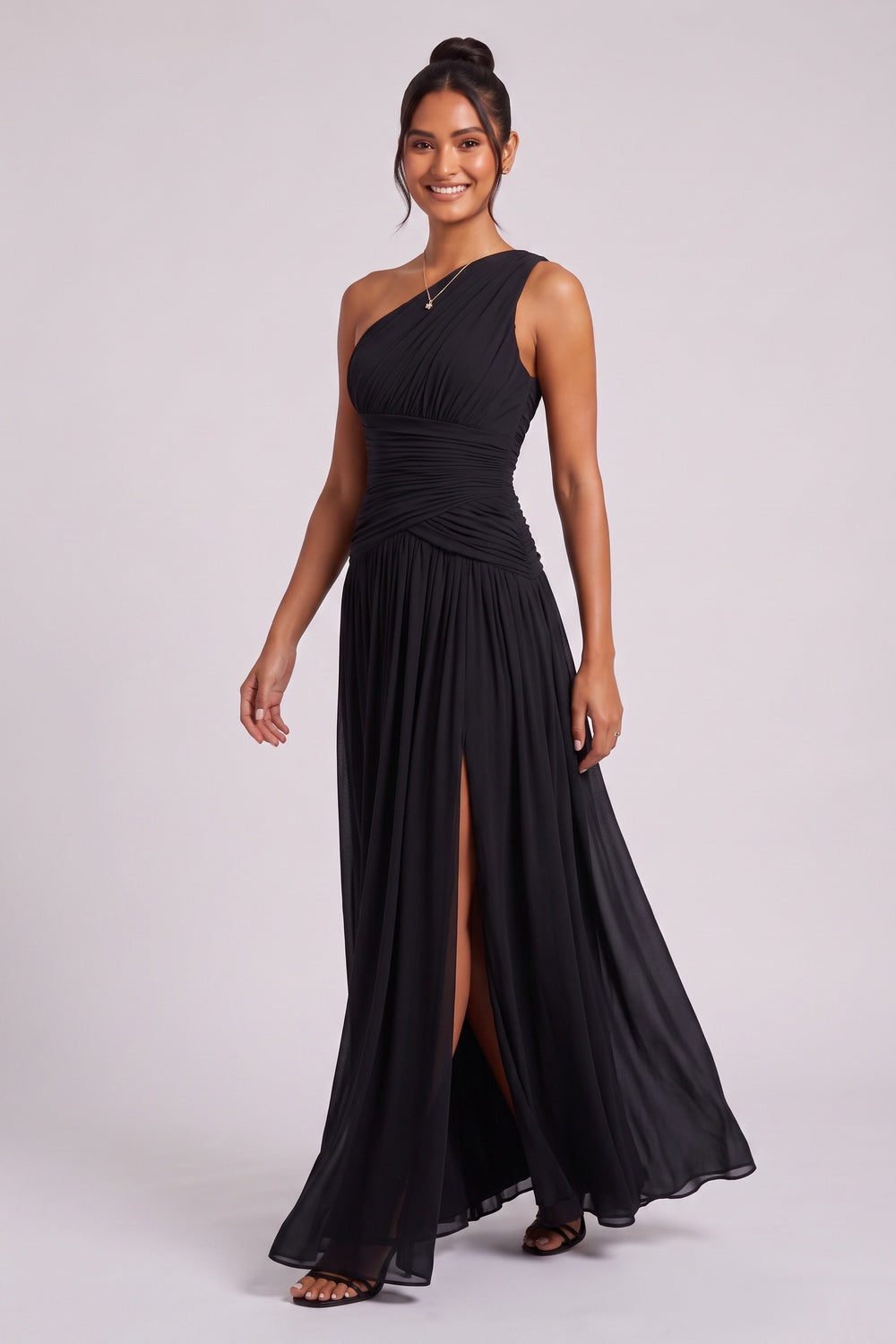 BLACK CHIFFON A-LINE GOWN – FORMAL EVENING DRESS