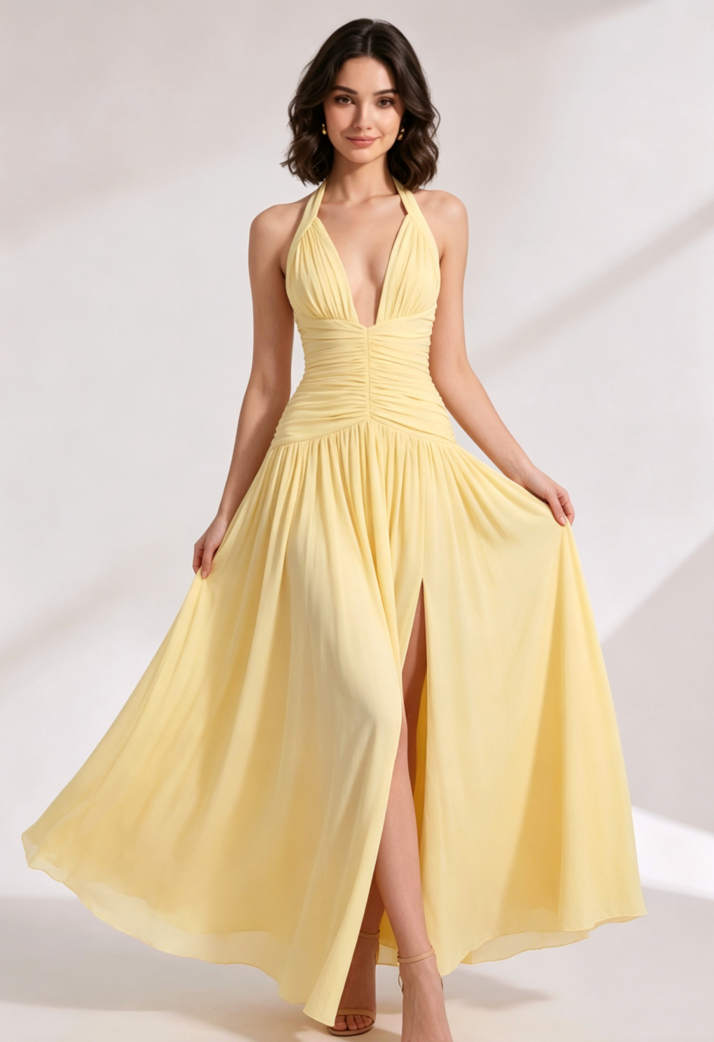 PASTEL YELLOW A-LINE MAXI DRESS | WEDDING GUEST