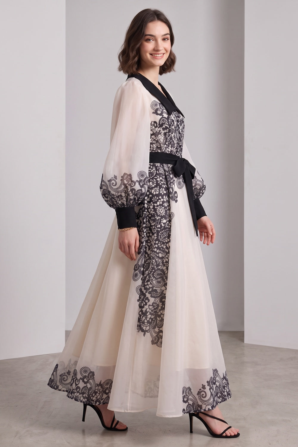 9a762eac2a7f4ffb CREAM SHEER ORGANZA A-LINE MAXI DRESS FOR WEDDING GUEST