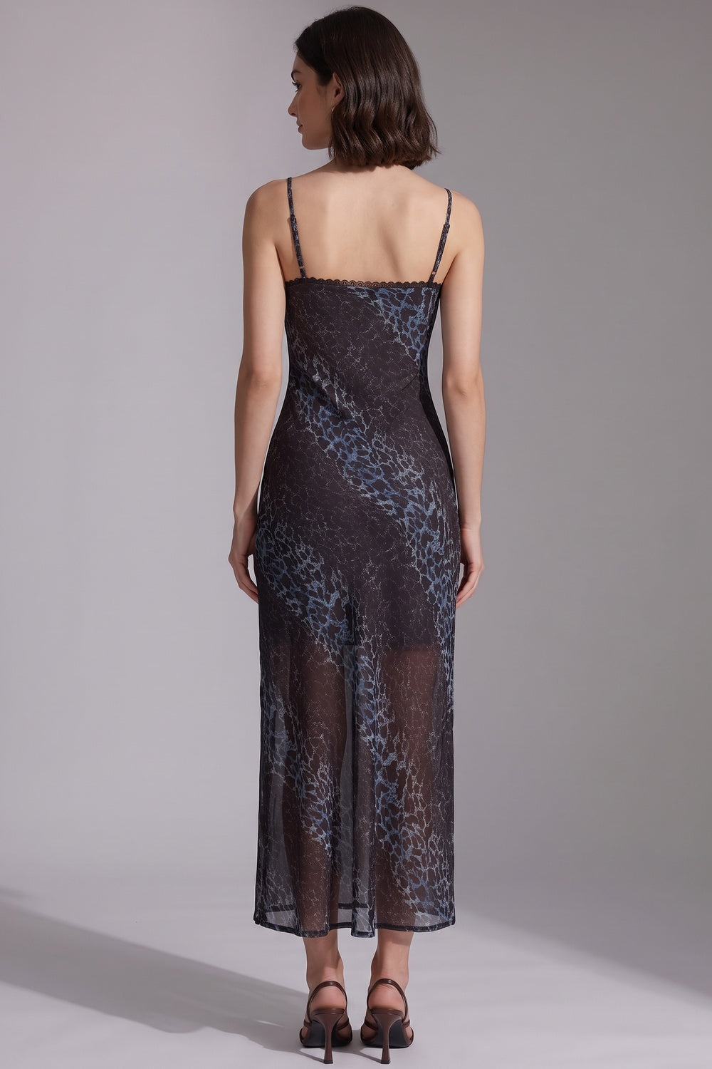 9a8902fdfc7a36bc BLACK MESH A-LINE SLIP DRESS – SHEER EVENING COCKTAIL