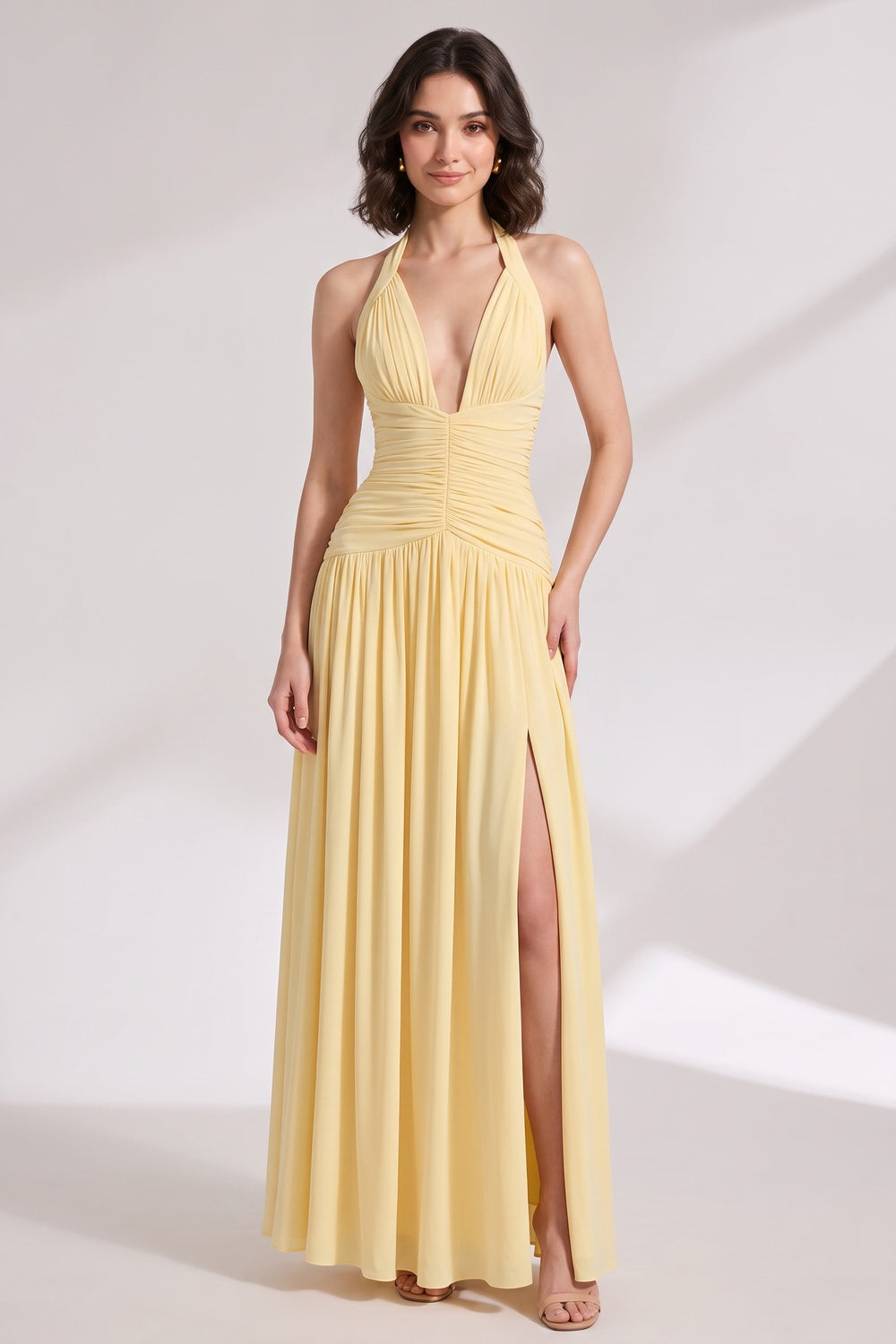PASTEL YELLOW A-LINE MAXI DRESS | WEDDING GUEST