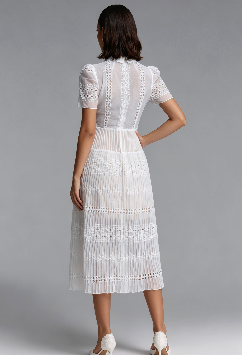 9b6143e1528dde323240ff60884d9d9a WHITE PLEATED LACE MIDI DRESS – WEDDING GUEST