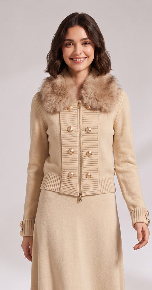 BEIGE CROPPED FITTED CARDIGAN JACKET - WORK & CASUAL