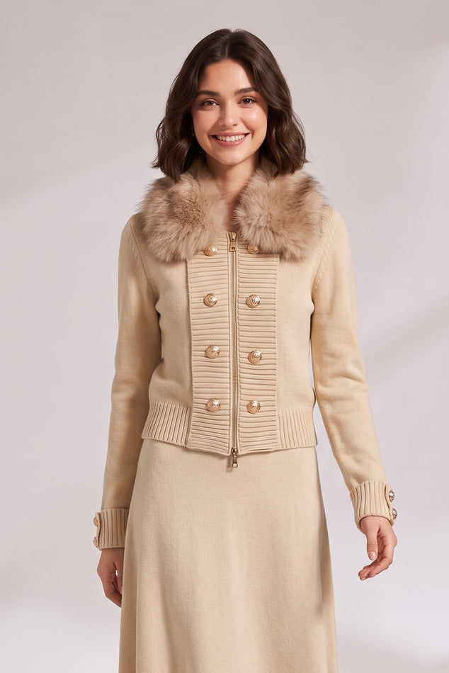 9b65ebcc029b8c38 BEIGE CROPPED FITTED CARDIGAN JACKET - WORK & CASUAL