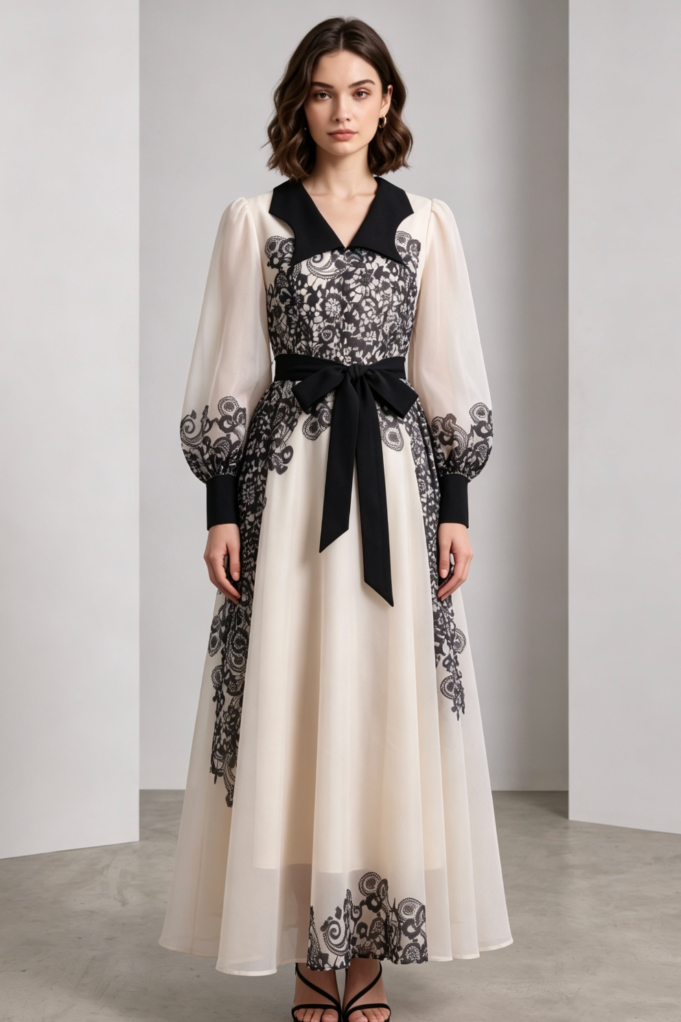 9ce28981911ab5a29de86824c281972d CREAM SHEER ORGANZA A-LINE MAXI DRESS FOR WEDDING GUEST