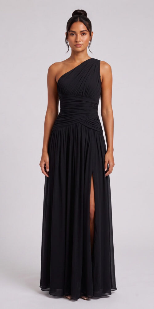 9d8cd11c99696b28 BLACK CHIFFON A-LINE GOWN – FORMAL EVENING DRESS