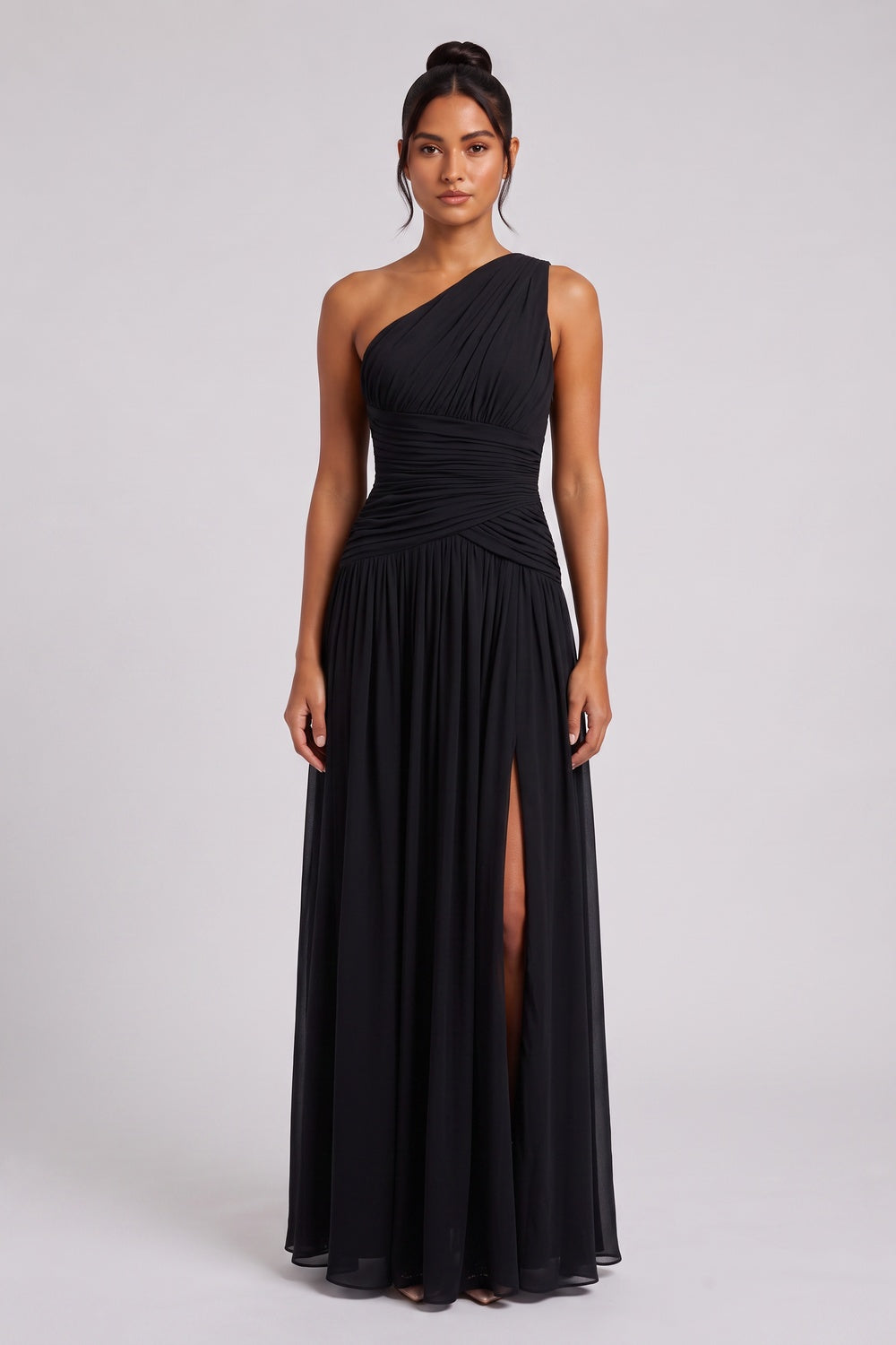 BLACK CHIFFON A-LINE GOWN – FORMAL EVENING DRESS