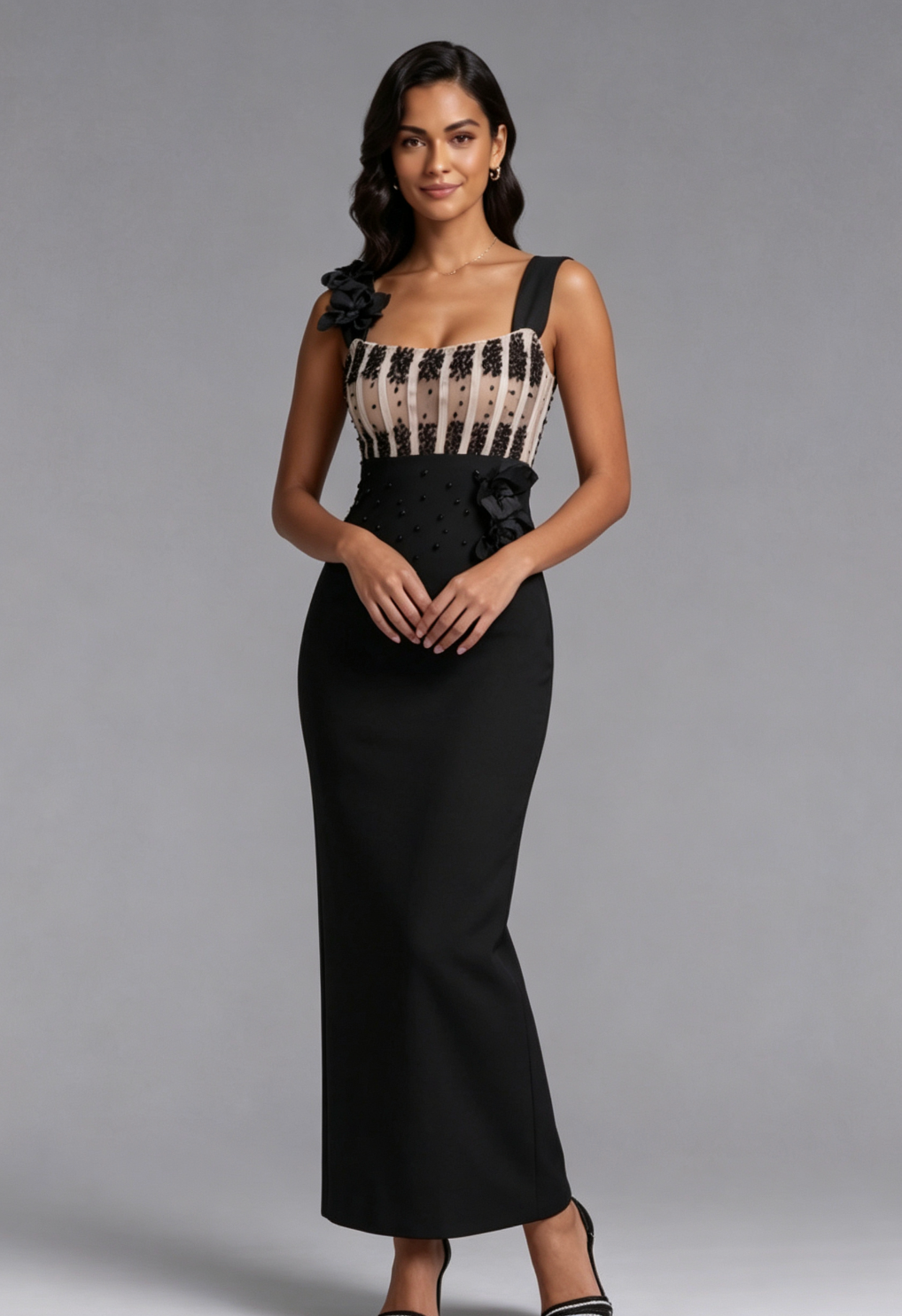 9f472f3838dbf66863fb3e7396d3c208 BLACK CREPE COLUMN EVENING GOWN BEADED FORMAL DRESS