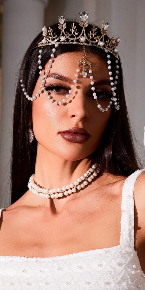 A240900368-White PRINCESS FOREHEAD CROWN – BRIDAL & PARTY TIARA