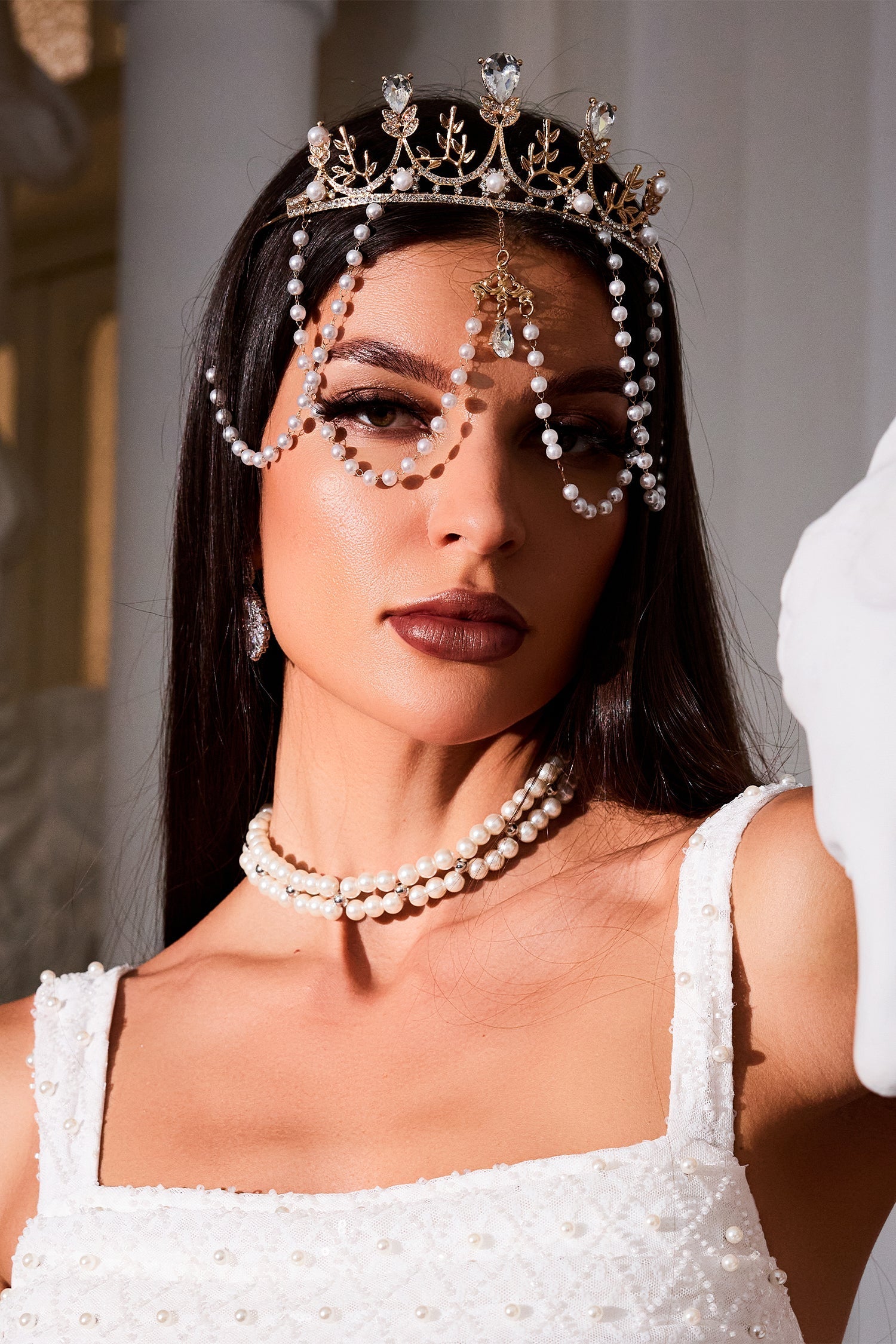 A240900368-White PRINCESS FOREHEAD CROWN – BRIDAL & PARTY TIARA