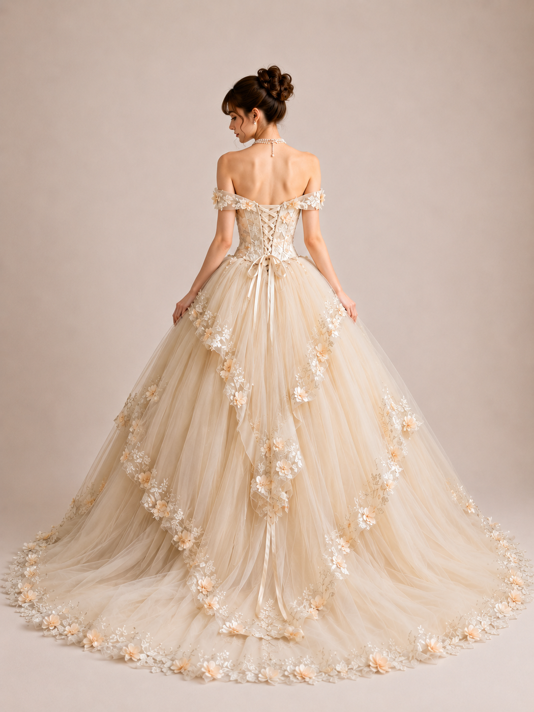OFF-SHOULDER 3D FLORAL BALL GOWN WEDDING DRESS