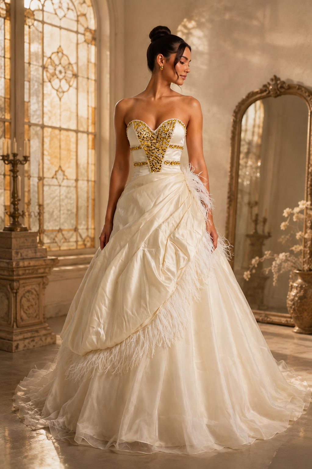 ChatGPT_Image_2026_9_2_14_10_04 CREAM SATIN BALL GOWN RHINESTONE FEATHER PROM