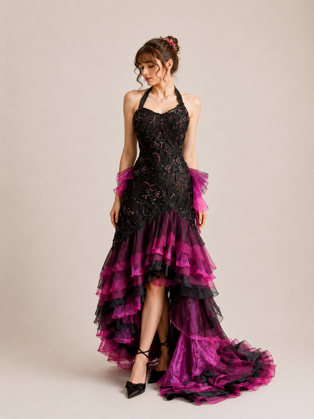 ChatGPT_Image_2026_9_2_19_34_31 HALTER MAGENTA LACE HIGH-LOW EVENING GOWN