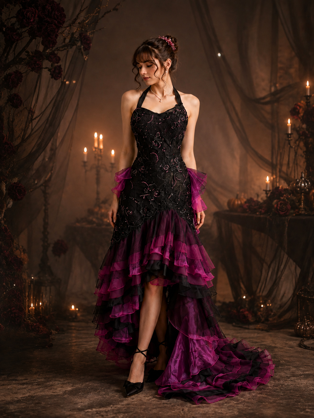 ChatGPT_Image_2026_9_2_19_52_27 HALTER MAGENTA LACE HIGH-LOW EVENING GOWN